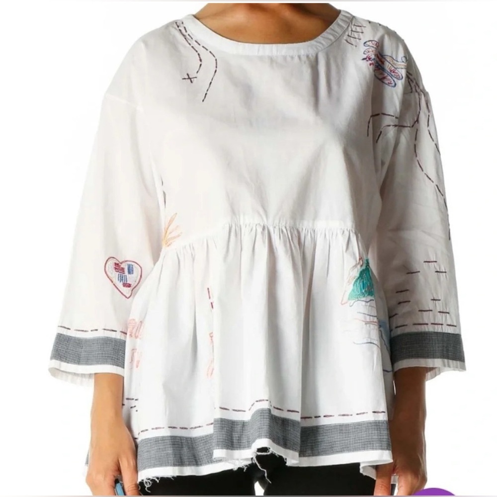 HOLDING HORSES World Traveler Peplum Embroidered Top- XS